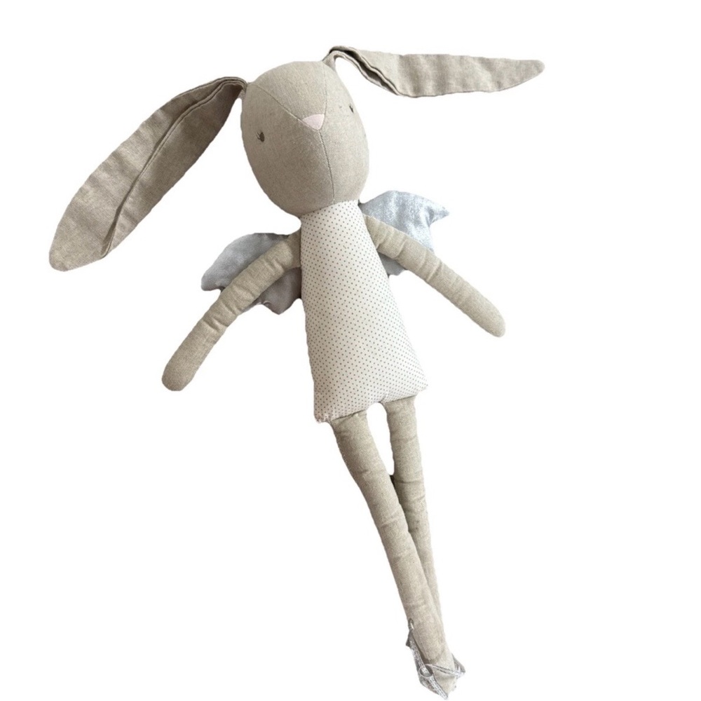 Handmade Plush Cotton Bunny Ballerina W/ Silver Wings 19” Stuffed Animal